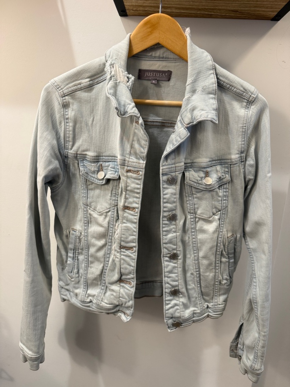 Just USA Pale Blue Distressed Denim Jacket